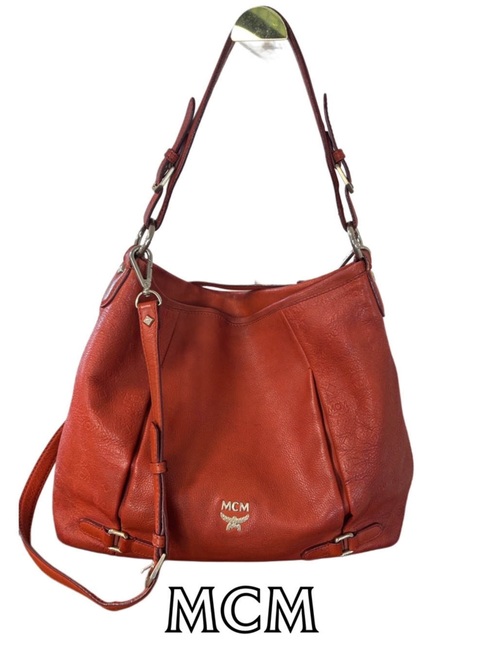 MCM Monogram Embossed Leather Hobo Shoulder bag w/ original crossbody strap